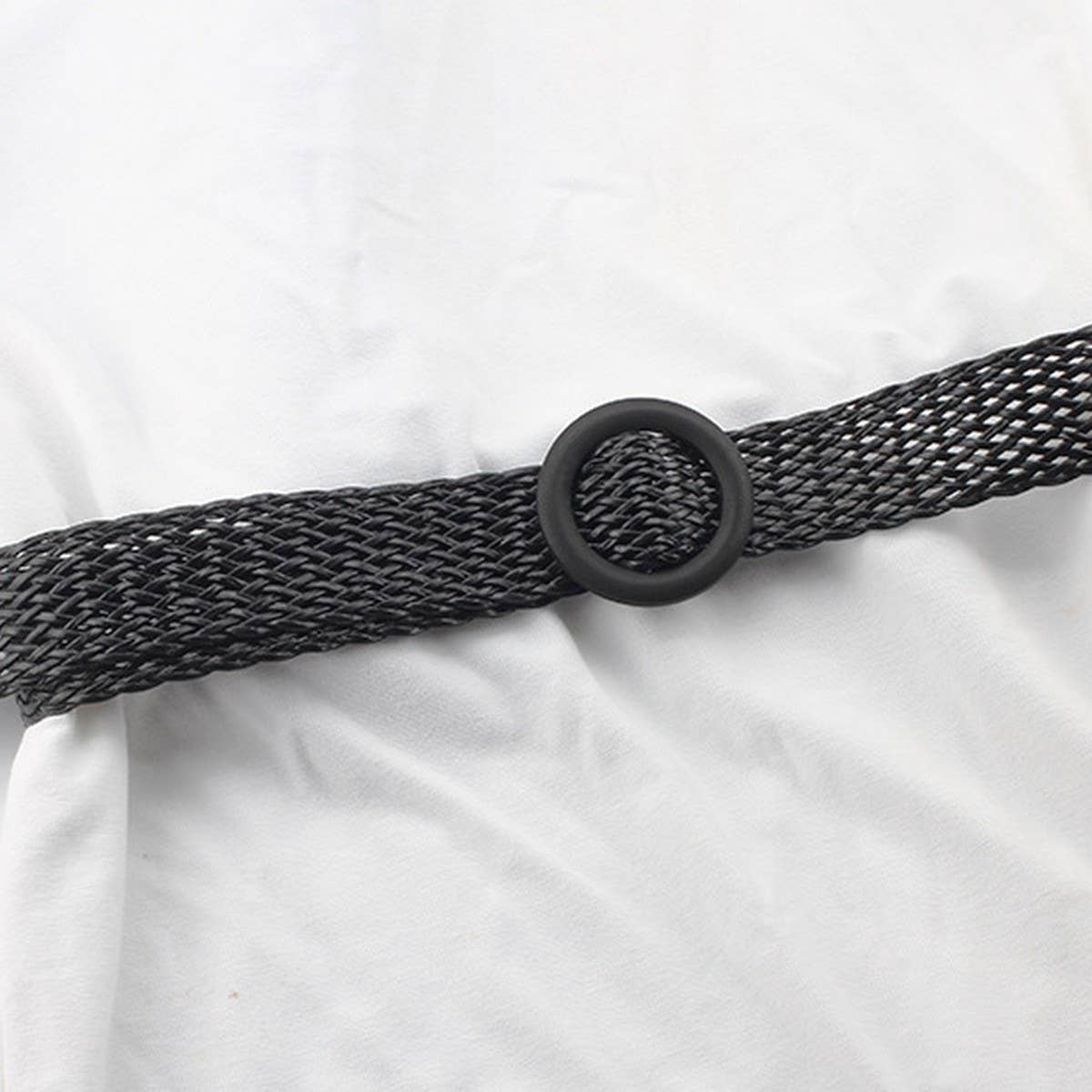Cwabe0565_Simple Round Buckle Braided Belt