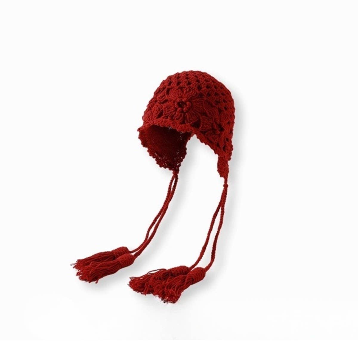 Red Crochet Knit Beanie ? Hollow Out Design_Cwah04323