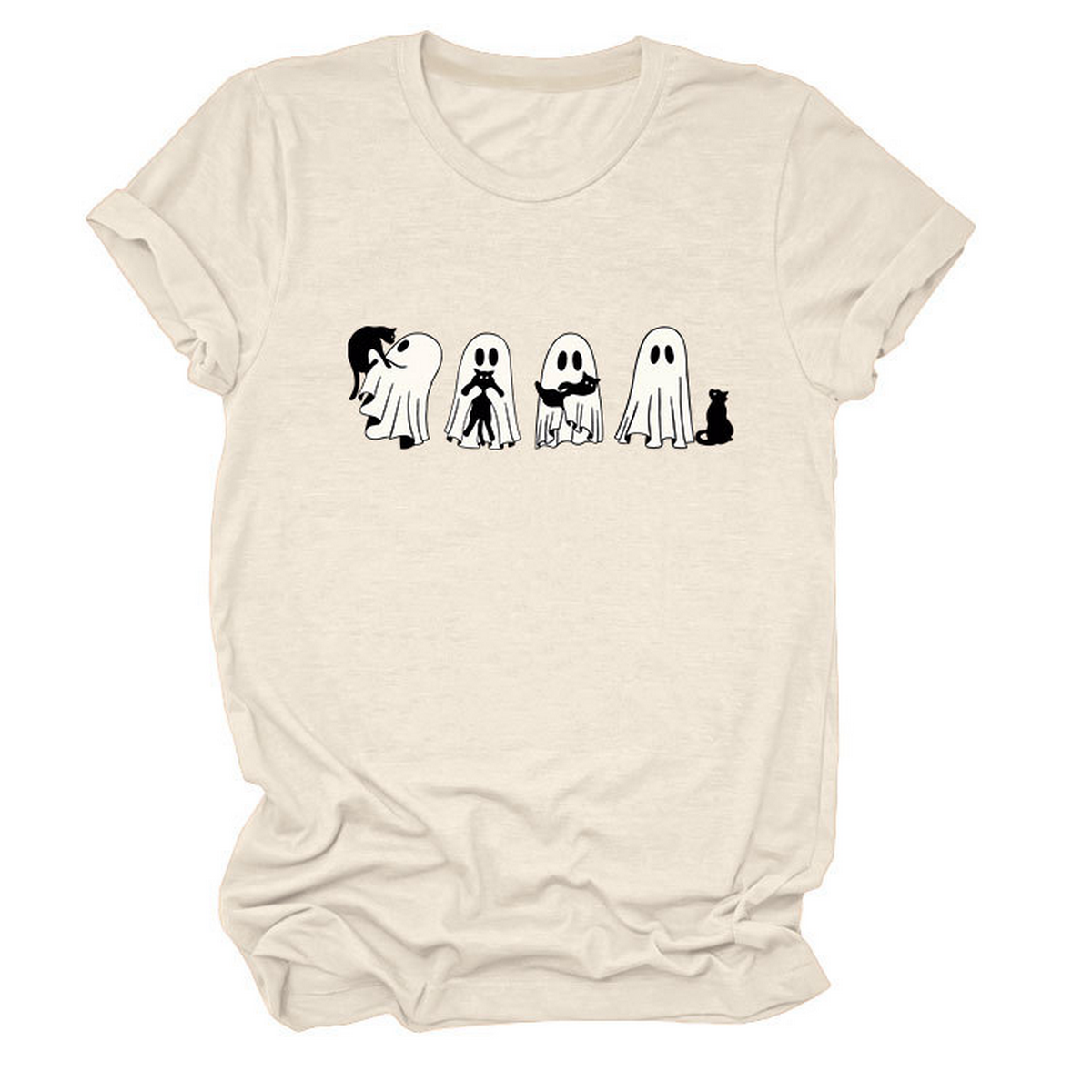 GHOST AND BLACK CAT TEE PLUS SIZE CASUAL TOP_CWTTSL0490
