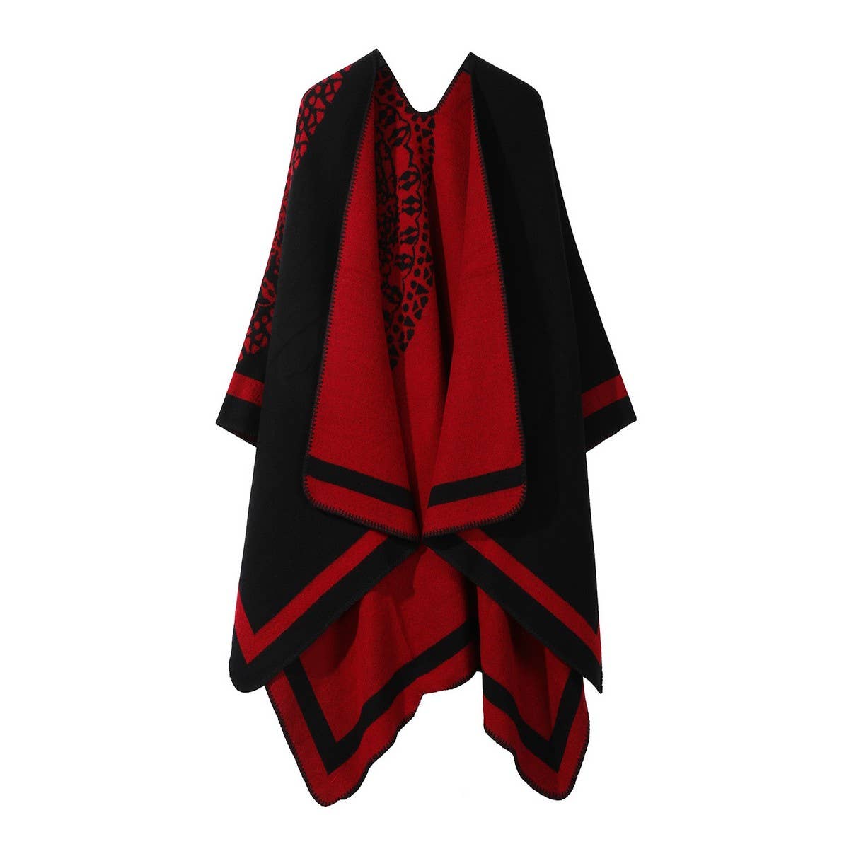 DOUBLE SIDED PLAID FAUX CASHMERE SHAWL CAPE_CWASC2136