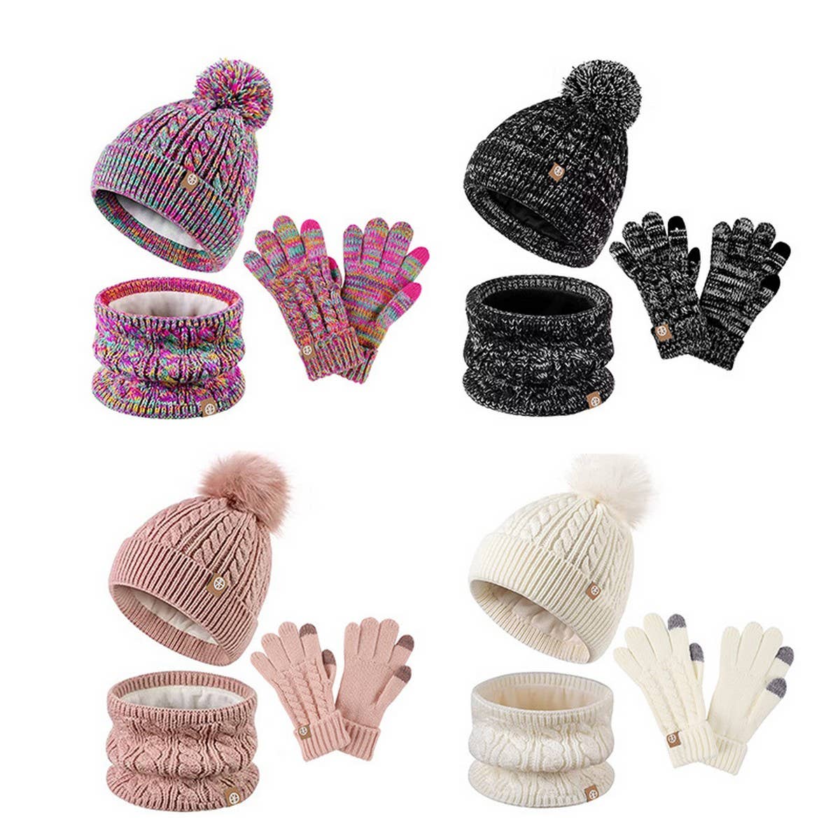 Three-Piece Set Of Pom-Pom Hat, Scarf And Gloves_Cwmm2779