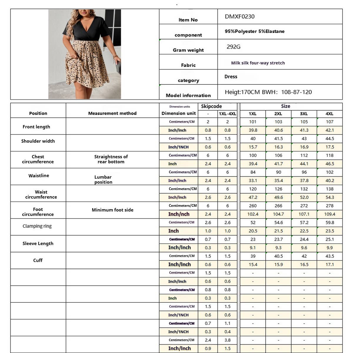 PLUS SIZE V NECK TIE WAIST RUCHED PATCHWORK DRESS_CWDMD5978