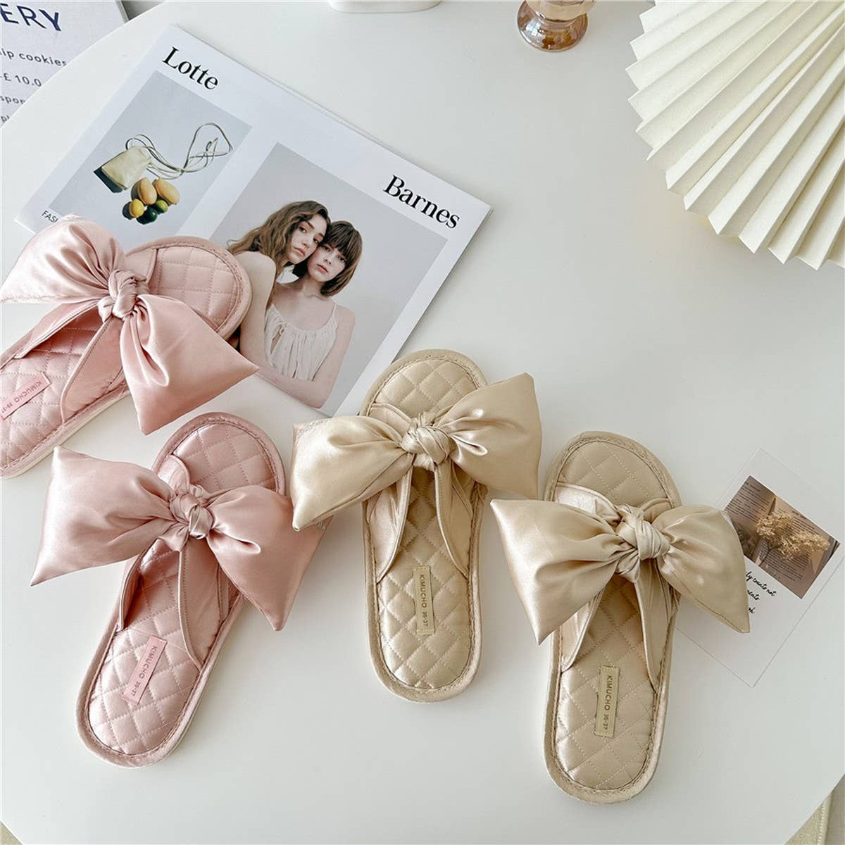 LETTER EMBROIDERED HOLLOW BOW HOME SLIPPERS_CWMM2989