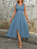 Split High-Waisted Light Blue Waist Dress