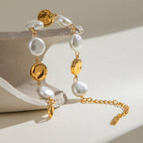 Vintage Glass Pearl Bracelet In Titanium Steel