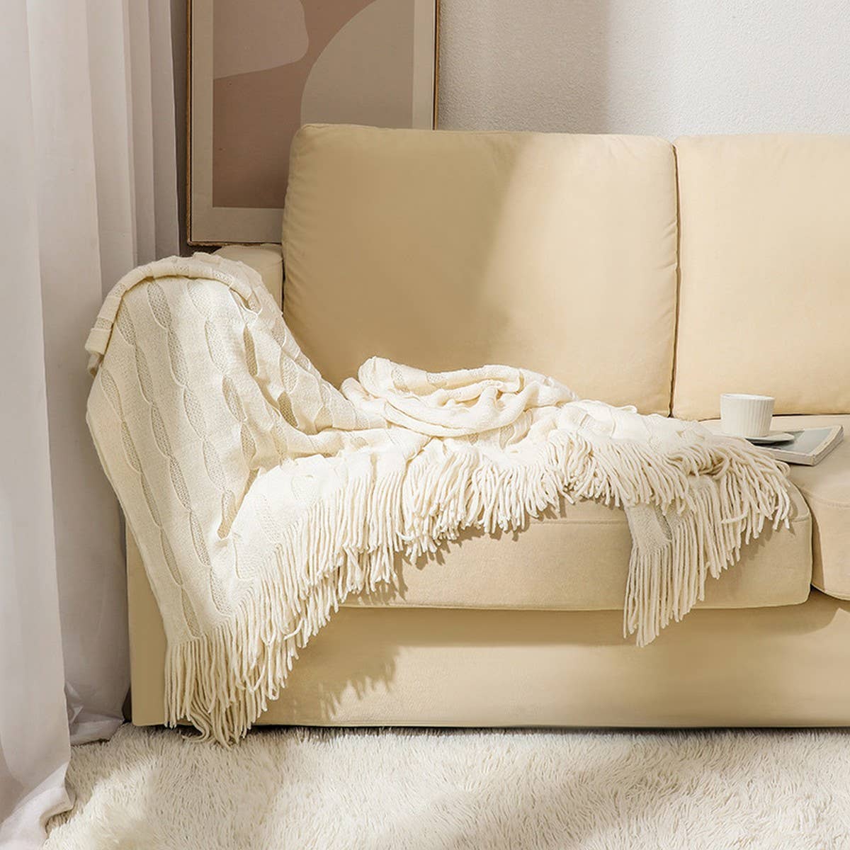 KNITTED THIN TASSEL SOFA BLANKET BED END BLANKET_CWMM0222