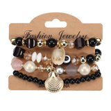 Cwaje05692_Boho Shell Pearl Elastic Evil Eye Bracelet