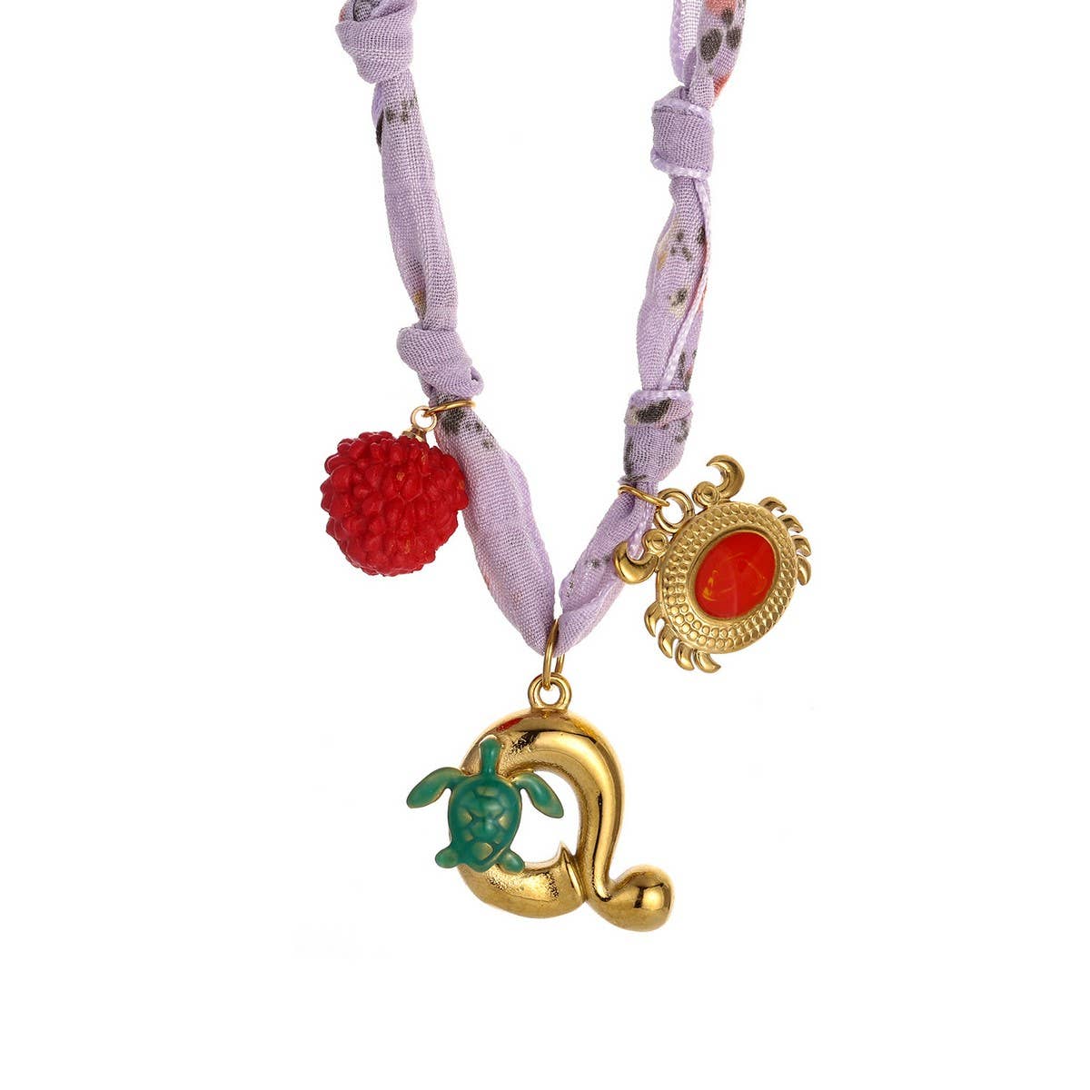COLORFUL SCARF NECKLACE WITH FRUIT CHARMS_CWMM8801