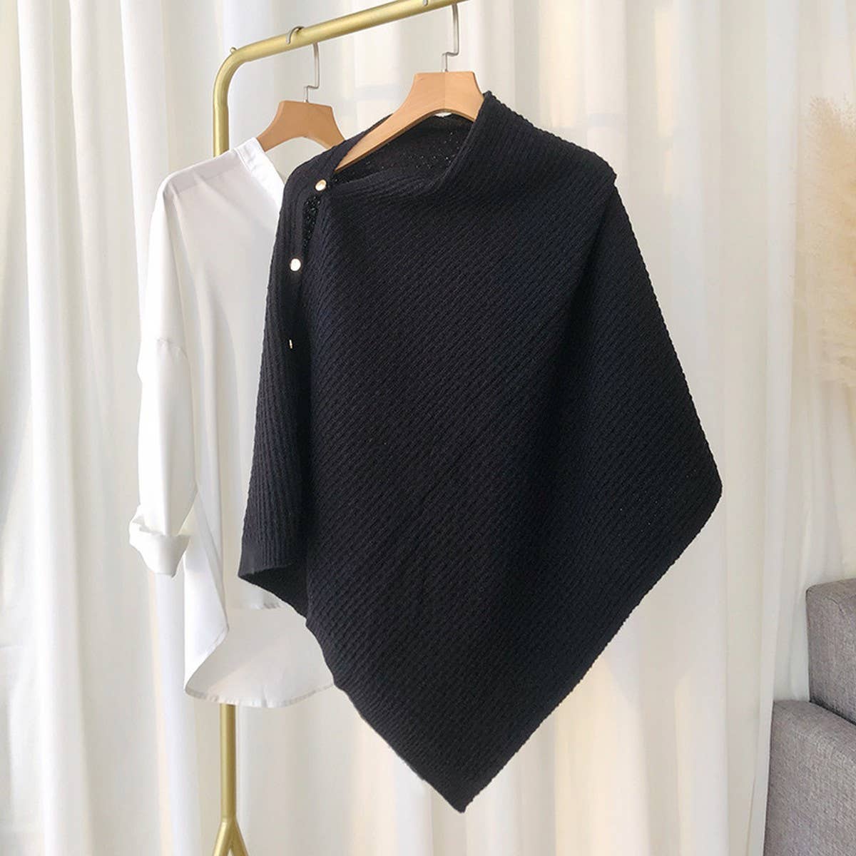 NEW KNITTED CAPE BUCKLE SHAWL_CWASC0754