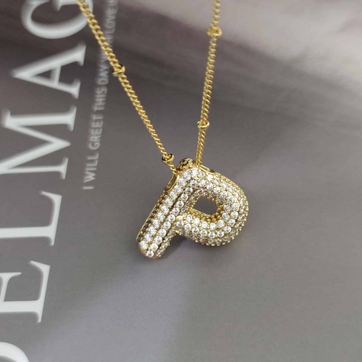 COPPER ZIRCONIA 26 LETTERS PENDANT NECKLACE_CWMM5869