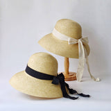 SUMMER OUTDOOR WIDE BRIM BOW SUN HAT_CWAH3576