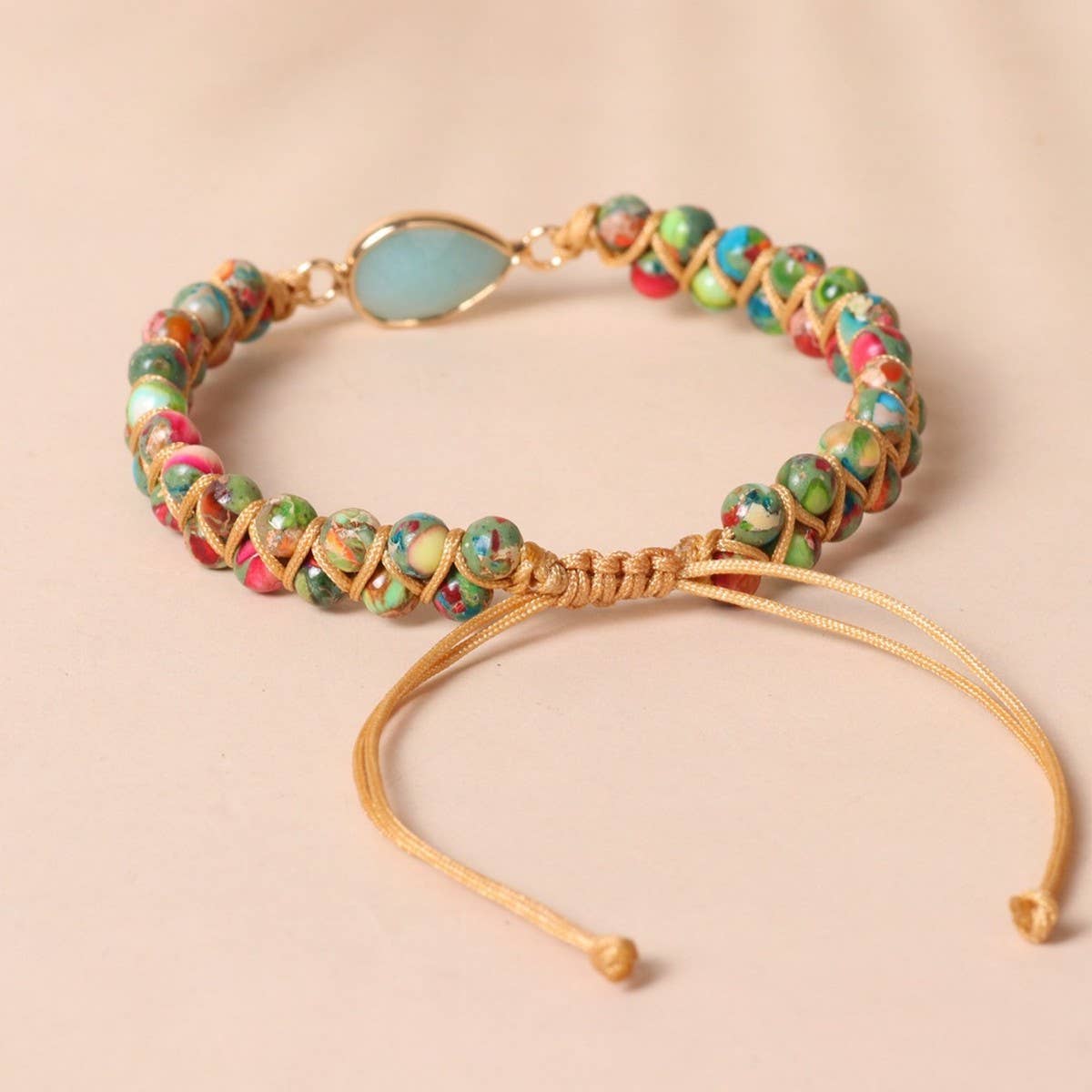 PURPLE FLOWER TEARDROP CHARM BRAIDED BRACELETS_CWAJE3945