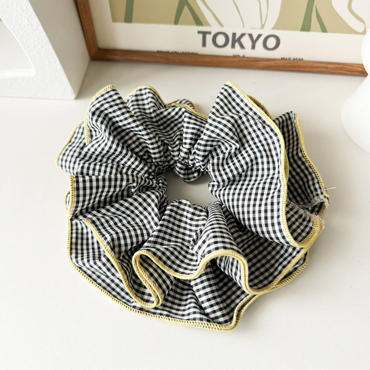 NICHE RETRO PLAID RUFFLED HAIR RING HAIR ROPE_CWAHA1352