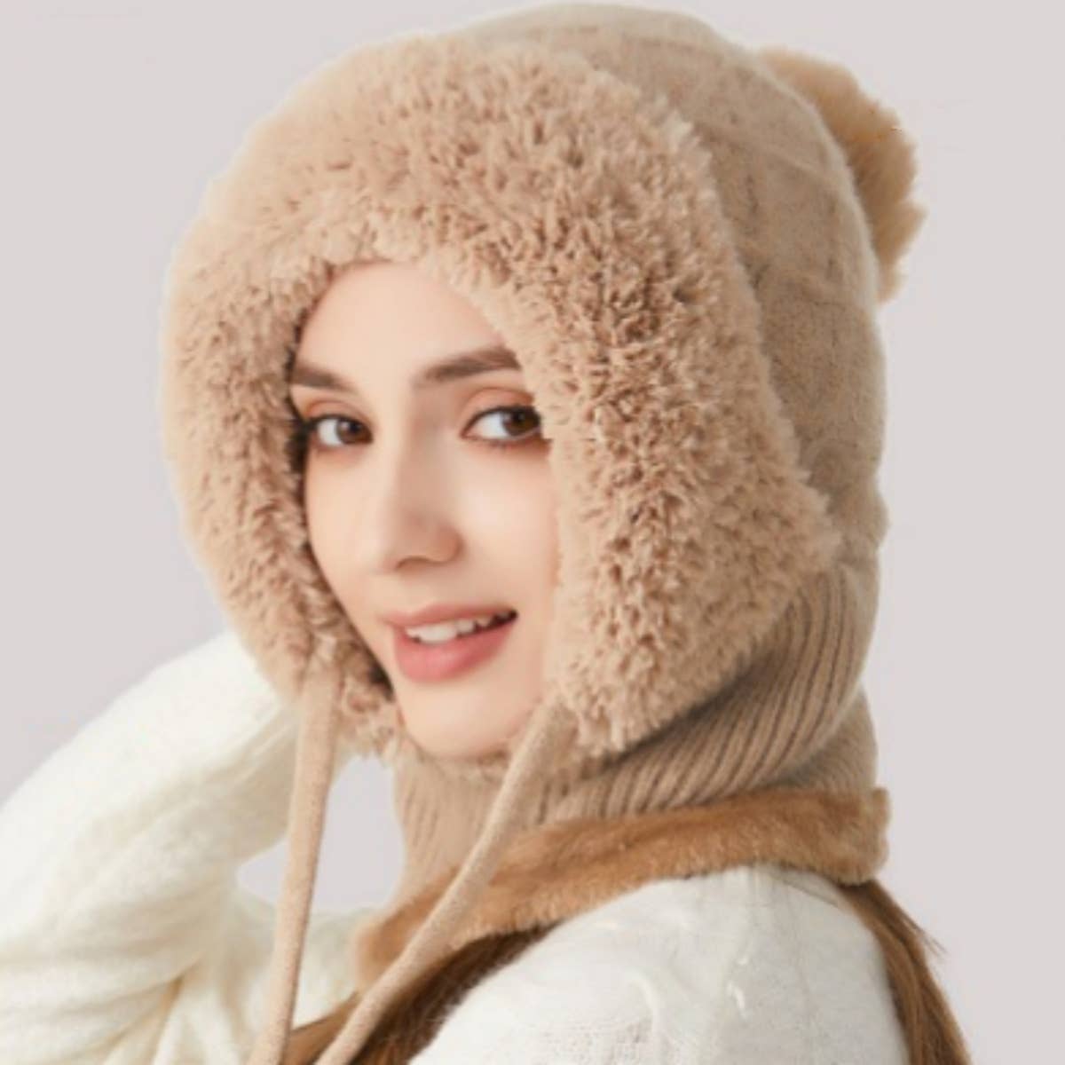 Cwah2208_Knitted Winter Fleece Outdoor Hat Neck Set