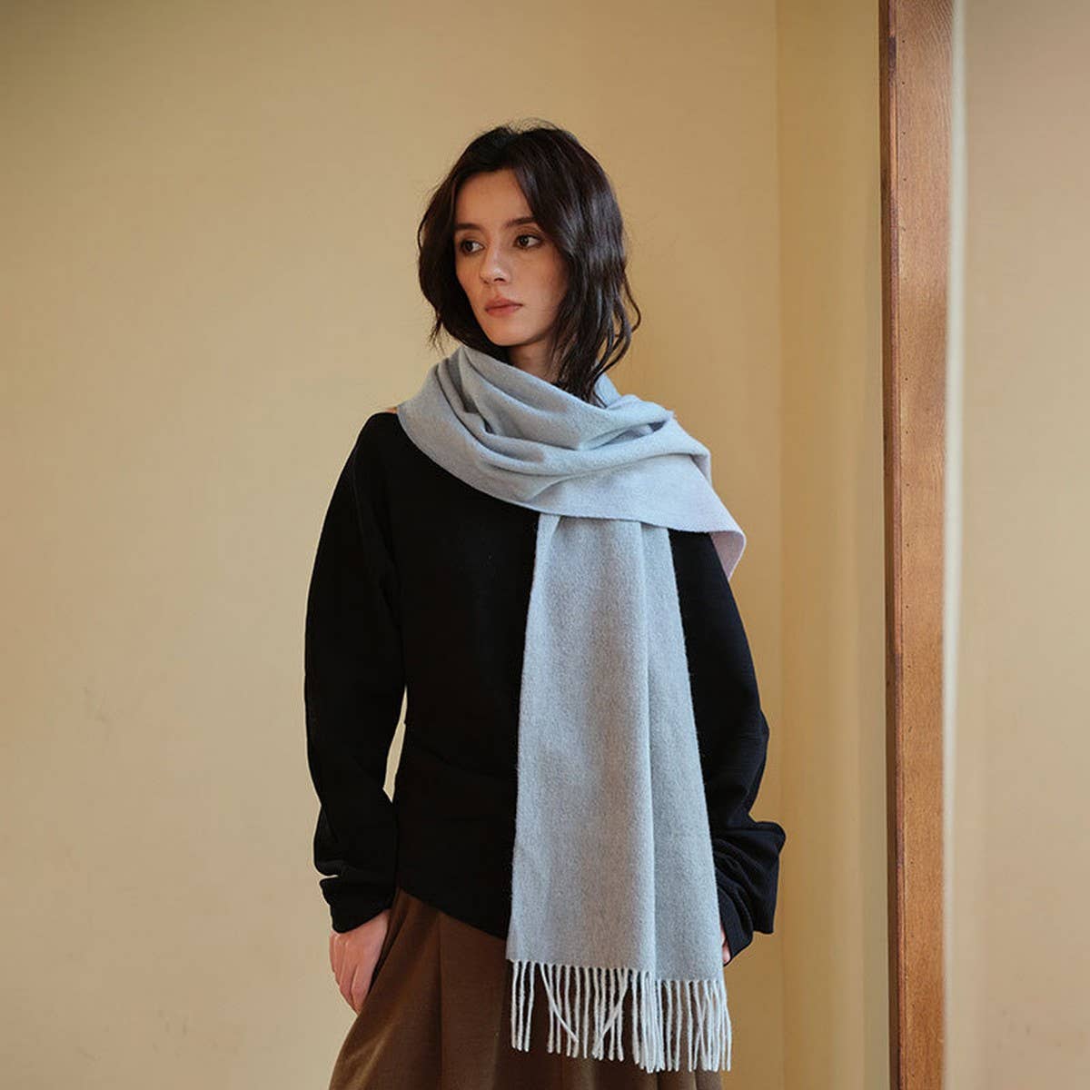 PINK GRADIENT WOOL SCARF WARM REVERSIBLE WINTER_CWASC2376