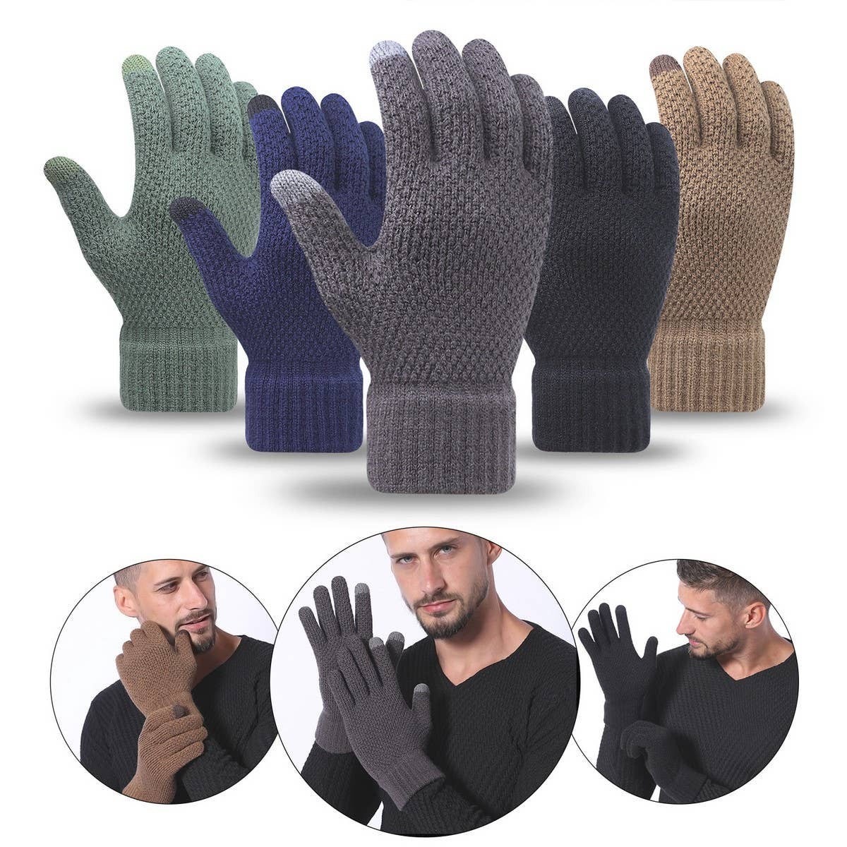 MEN WOMEN KNIT GLOVES WARM THICK TOUCH TIPS_CWAG0224