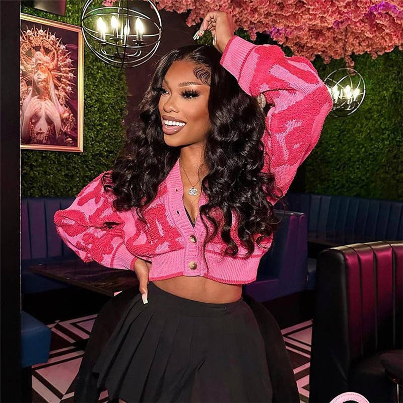 V-Neck High-Waisted Slim-Fit Knit Jacket