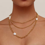 LAYERED CHAIN PEARL PENDANT NECKLACE_CWMM3583