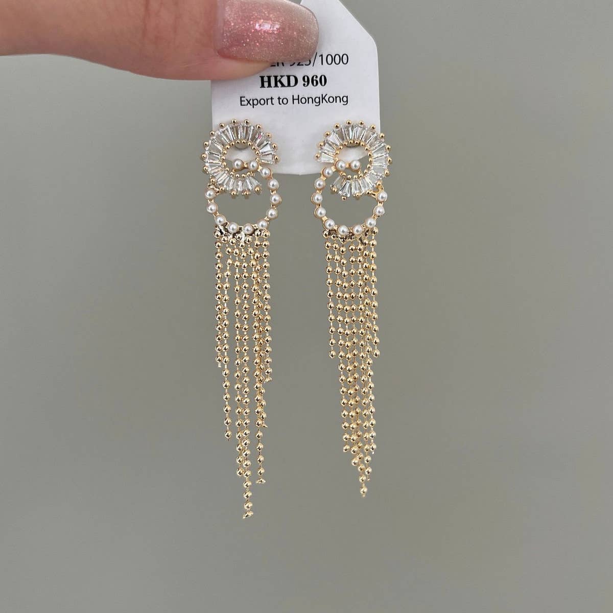 PEARL DOUBLE RING TASSEL EARRINGS_CWAJE1296