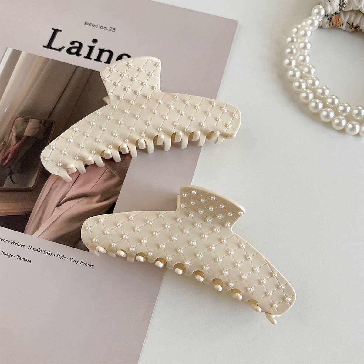 CREAM PEARL HAIR CLAW ELEGANT CHIC BACK CLIP_CWAHA6005