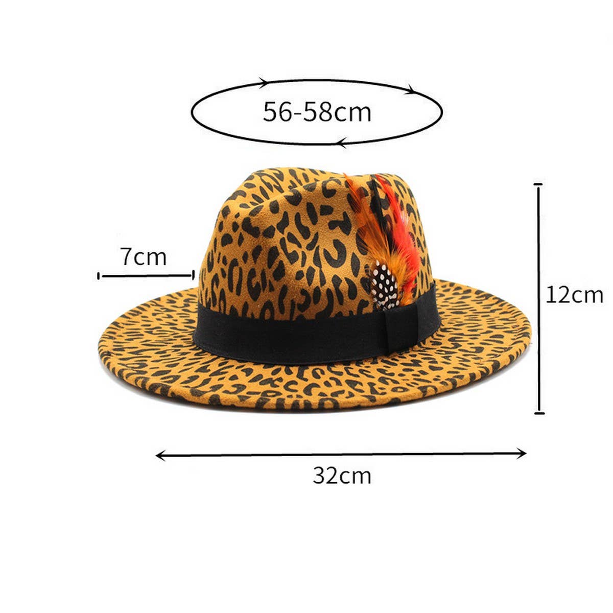 Tweed Hat Leopard Print Top Hat Wide Brim Jazz Hat_Cwah2580