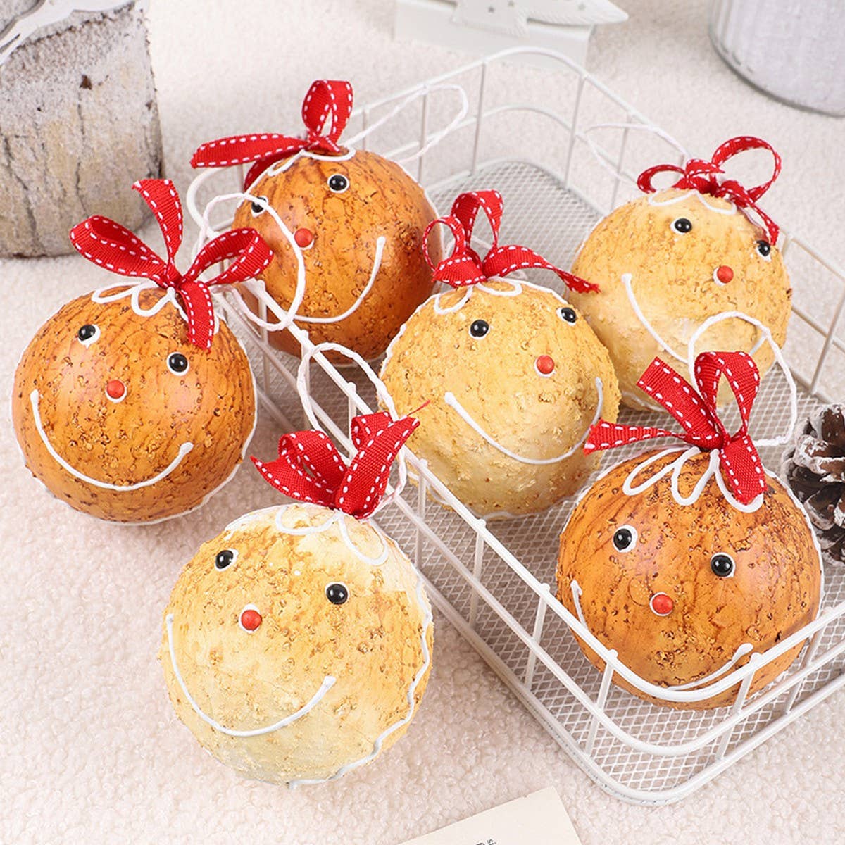 6PCS 8CM GINGERBREAD FOAM CHRISTMAS BALL SET_CWMM9830