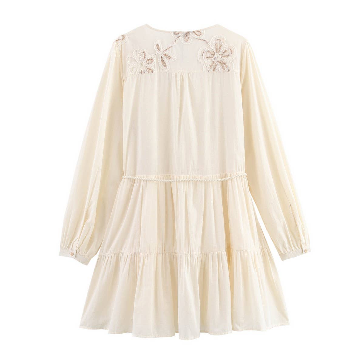 FLORAL EMBROIDERY MINIDRESS WITH DRAWSTRING CUTOUT_CWDSD8316