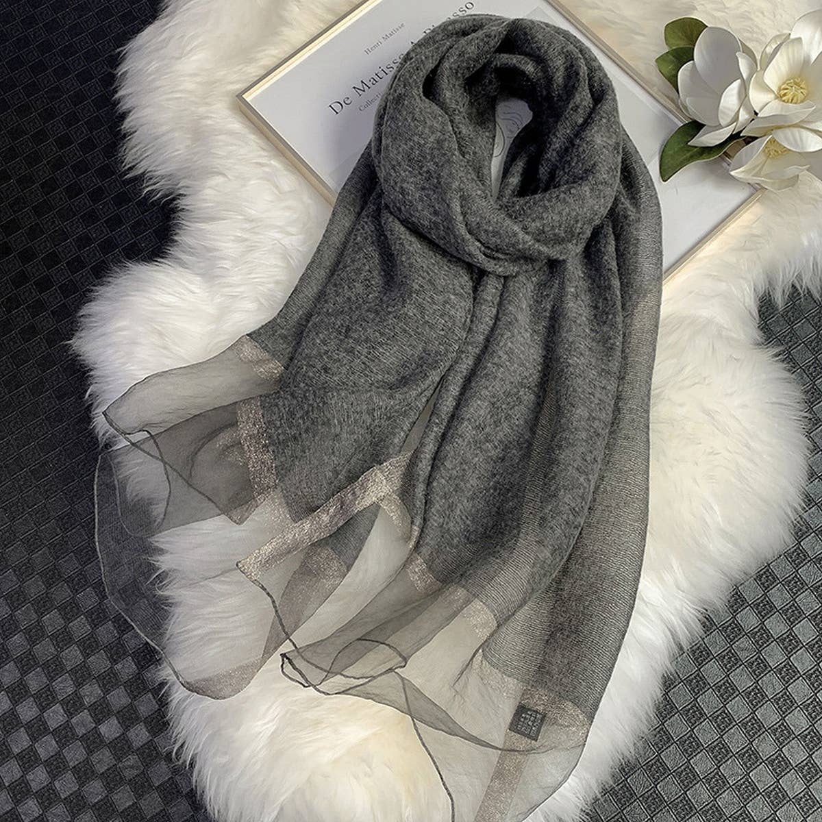 SILK WOOL GRADIENT SCARF ELEGANT LONG WINTERWRAP_CWASC0608