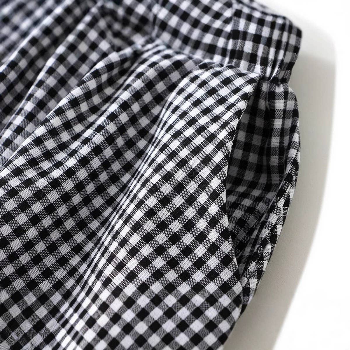 PLAID HIGH WAIST A LINE LANTERN MIDI SKIRT_CWBMS0364