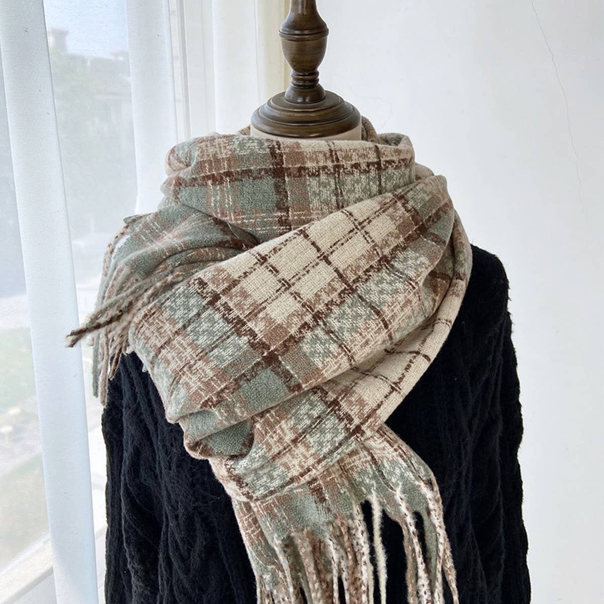 PLAID TASSEL SCARF WRAP FOR STUDENTS COUPLES_CWASC1461