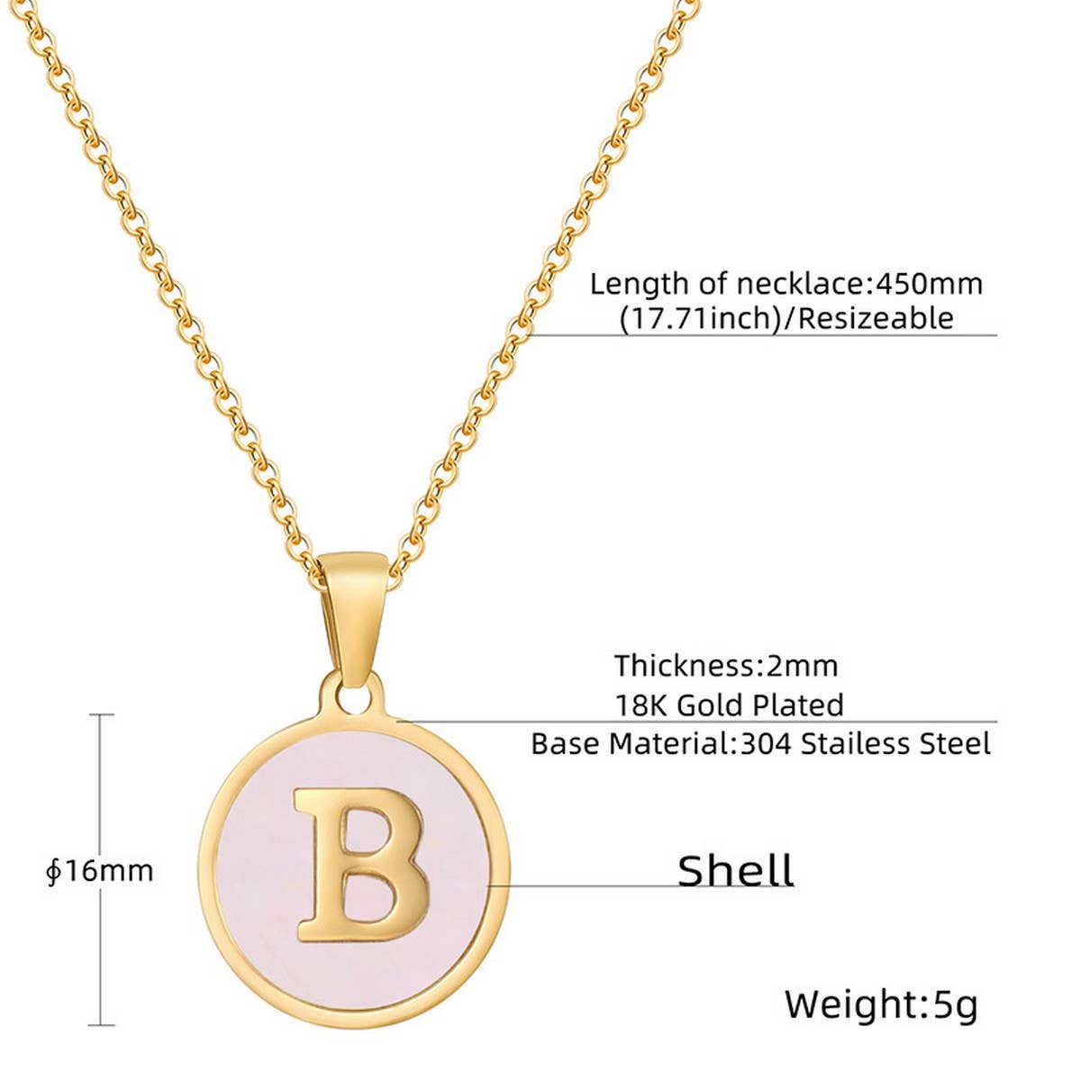 ROUND 18K GOLD STAINLESS STEEL 26LETTERS NECKLACE_CWAJE0683