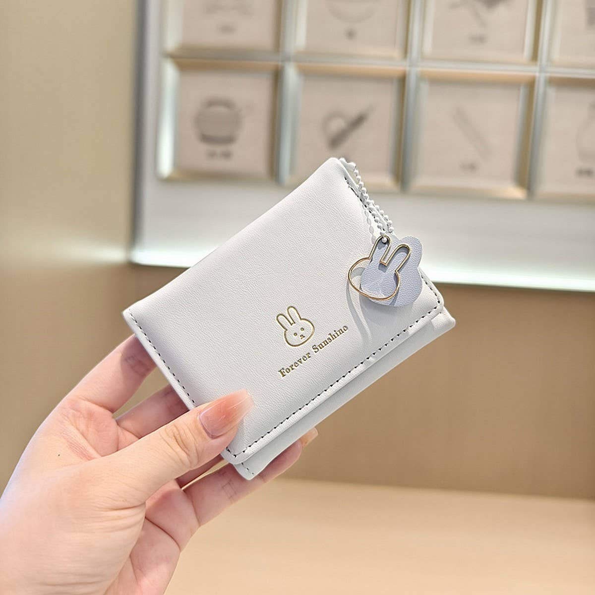 Cute Bunny Print Candy Color Trifold Wallet_Cwab06222