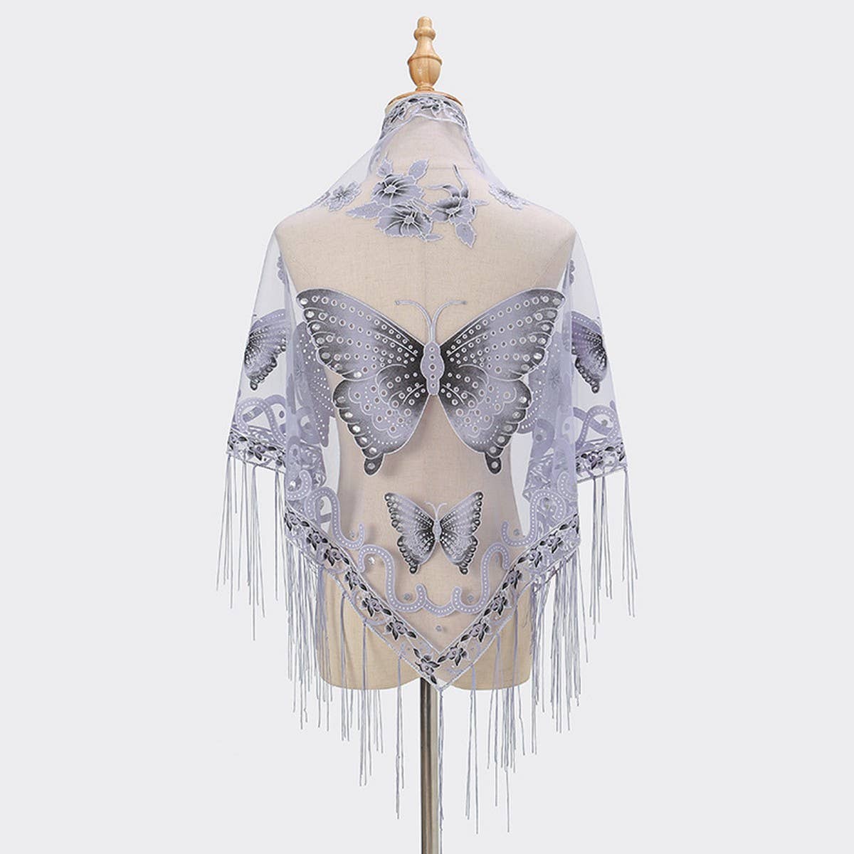 LACE BUTTERFLY EMBROIDERED TRIANGLE SHAWL_CWMM1994