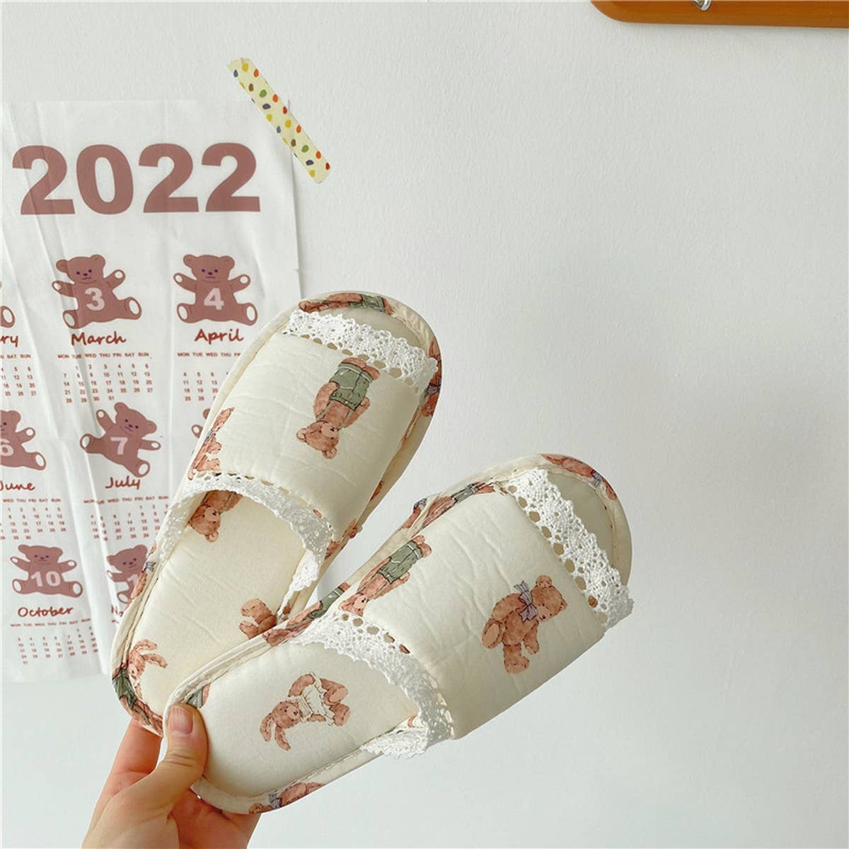 Vintage Lace Rabbit Bear Open Toe Home Slippers_Cwmm2978