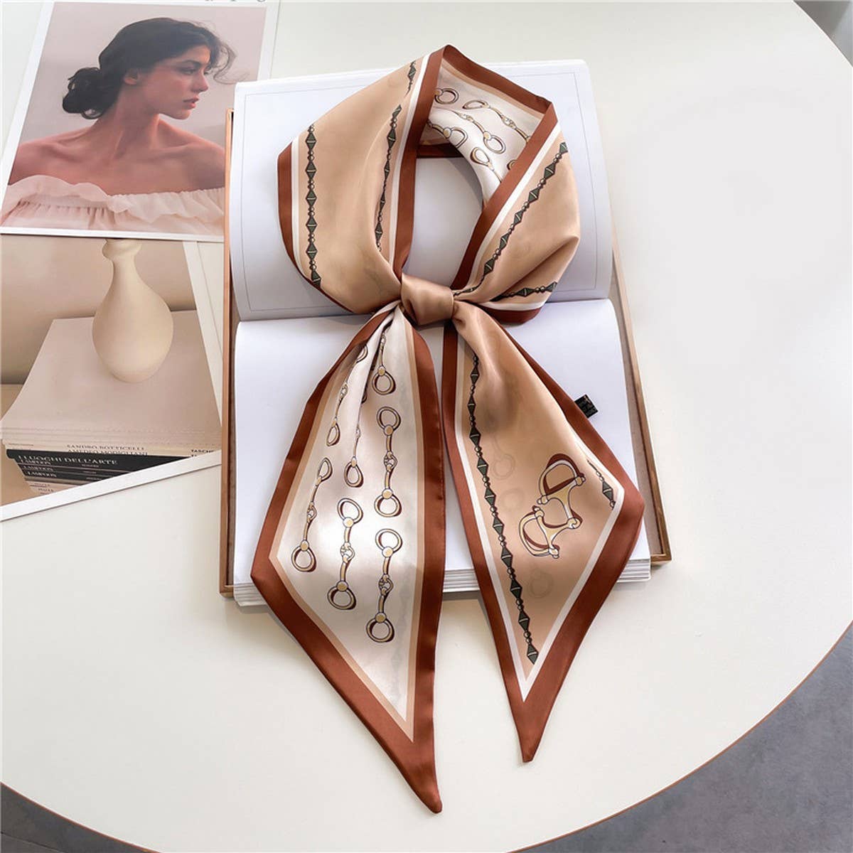 FASHIONABLE DOUBLE LAYER RIBBON ANGLED HEAD SCARF_CWASC1515