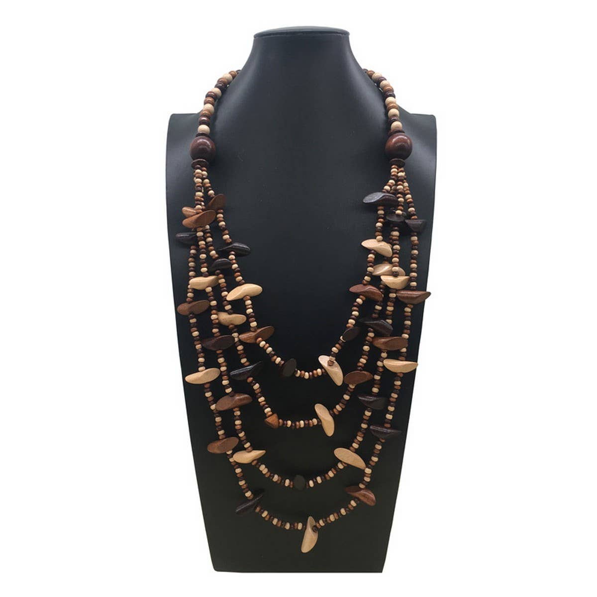 GEOMETRIC WOODEN BEADED LAYERED NECKLACE_CWMM4962