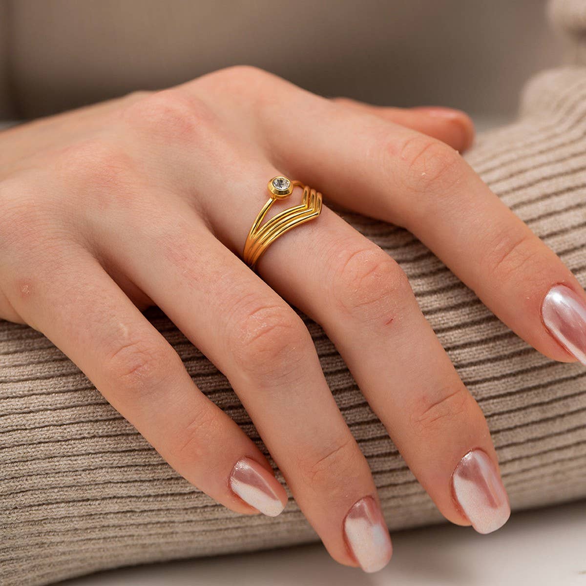 Vintage Diamond Multi-Layered V-Shaped Ring