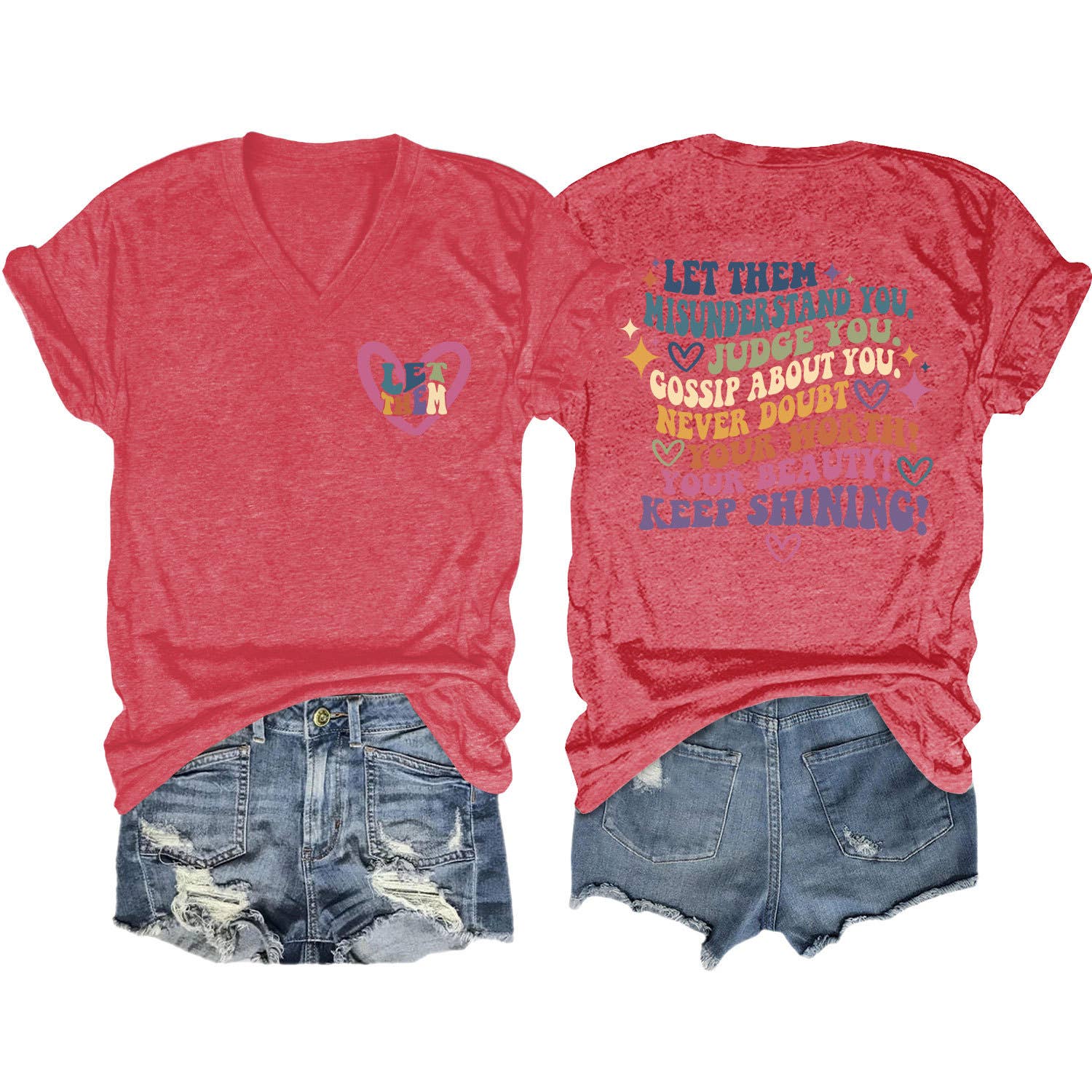 V-Neck And Fun Letters Elegant Womens T-Shirt