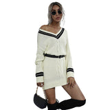 Style Pullover V-Neck Mid-Length Sweater Dress