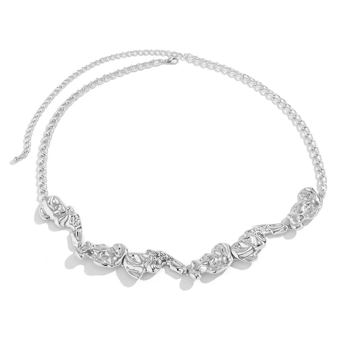 Wrinkled Metal Irregul Vintage Necklace Set_Cwmm3249