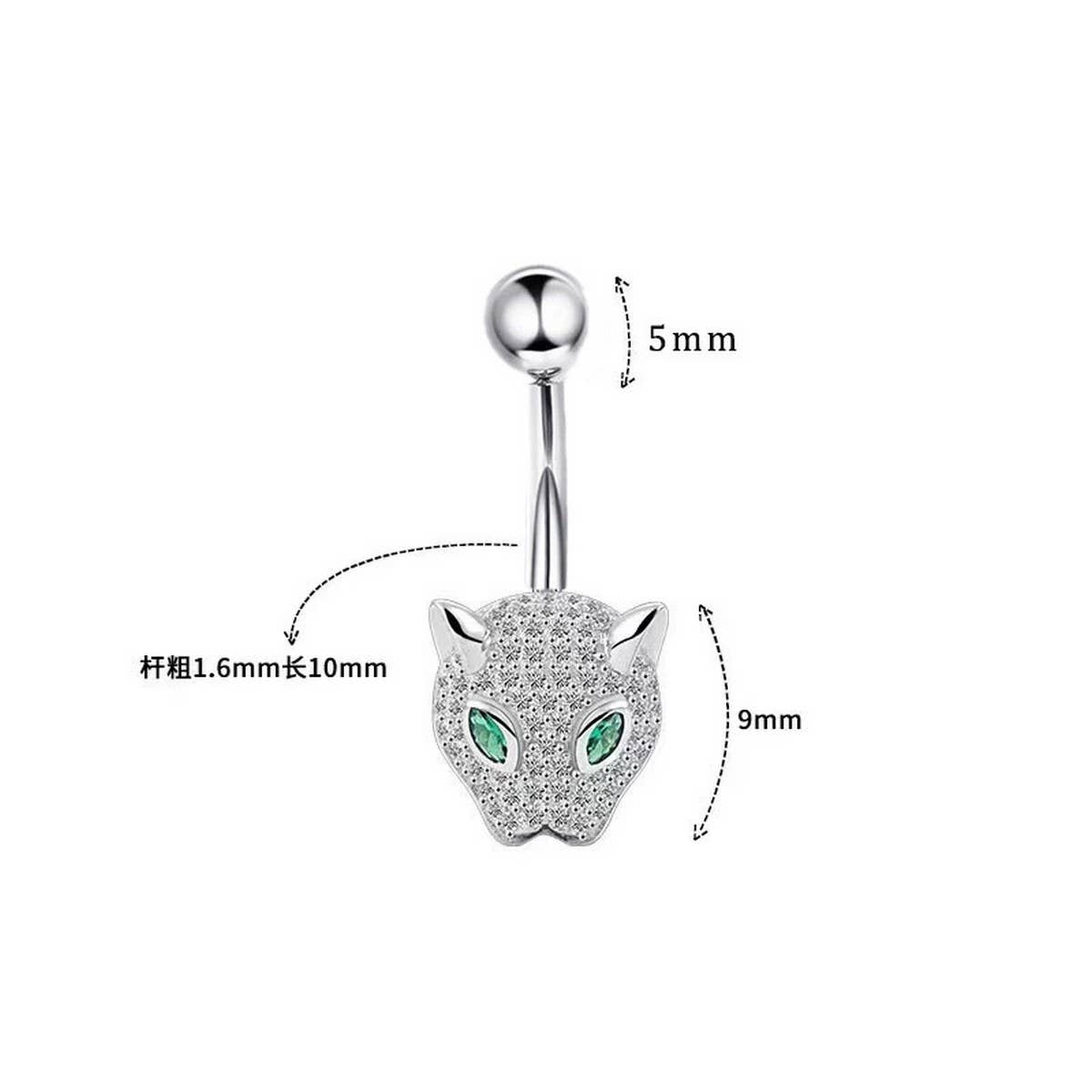 LEOPARD HEAD CZ BELLY RING BOLD PIERCING JEWELRY_CWMM9195