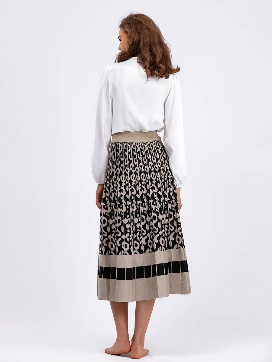 Vintage Leopard Print Contrast Knit Skirt