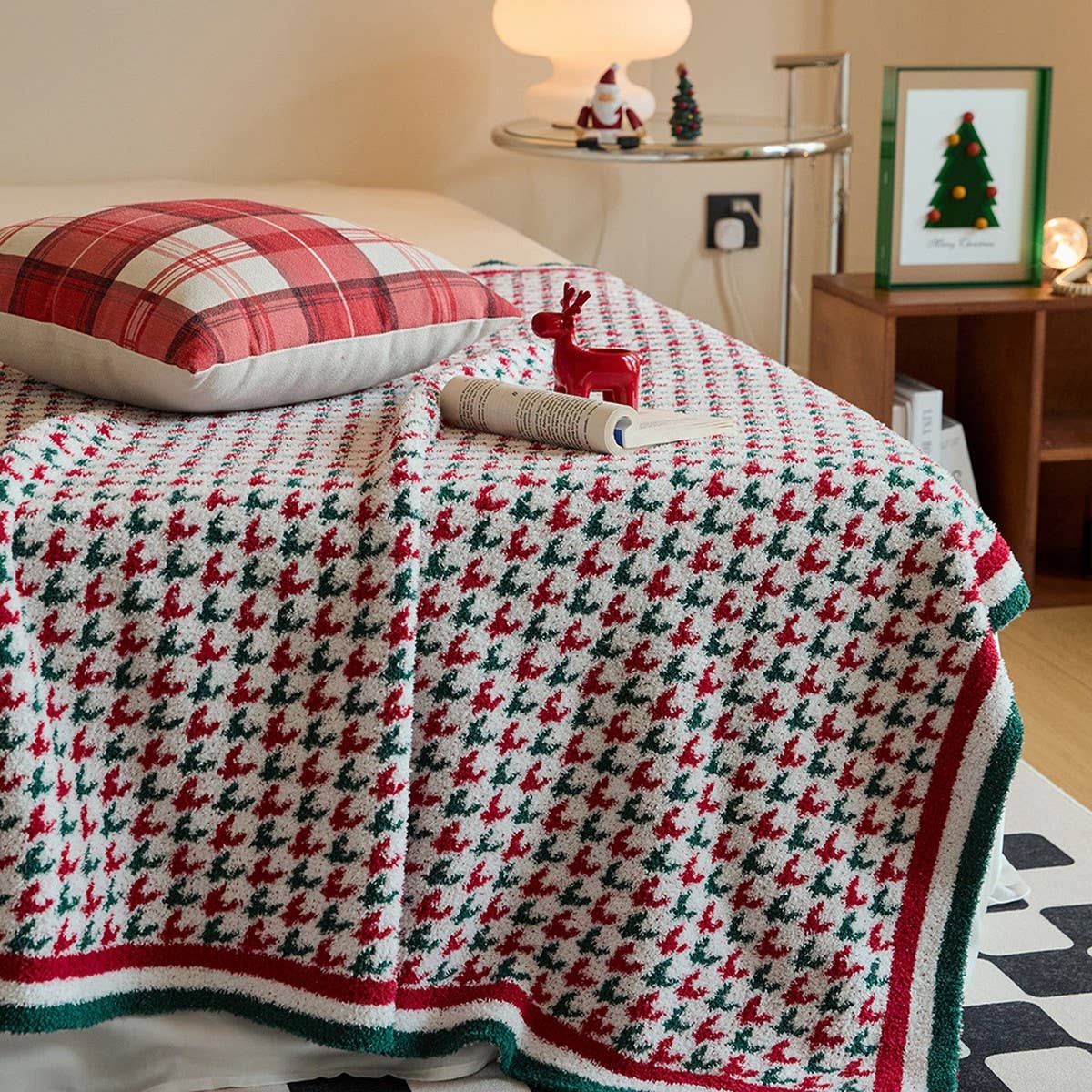 NEW RETRO CHRISTMAS HOUNDSTOOTH KNITTED BLANKET_CWMM2378