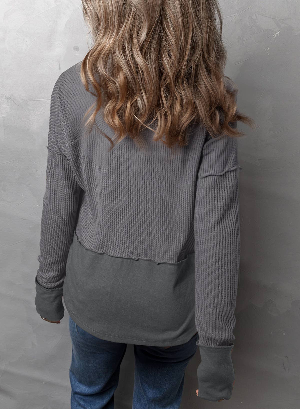 Solid Color Long Sleeve Patchwork Loose Hoodie