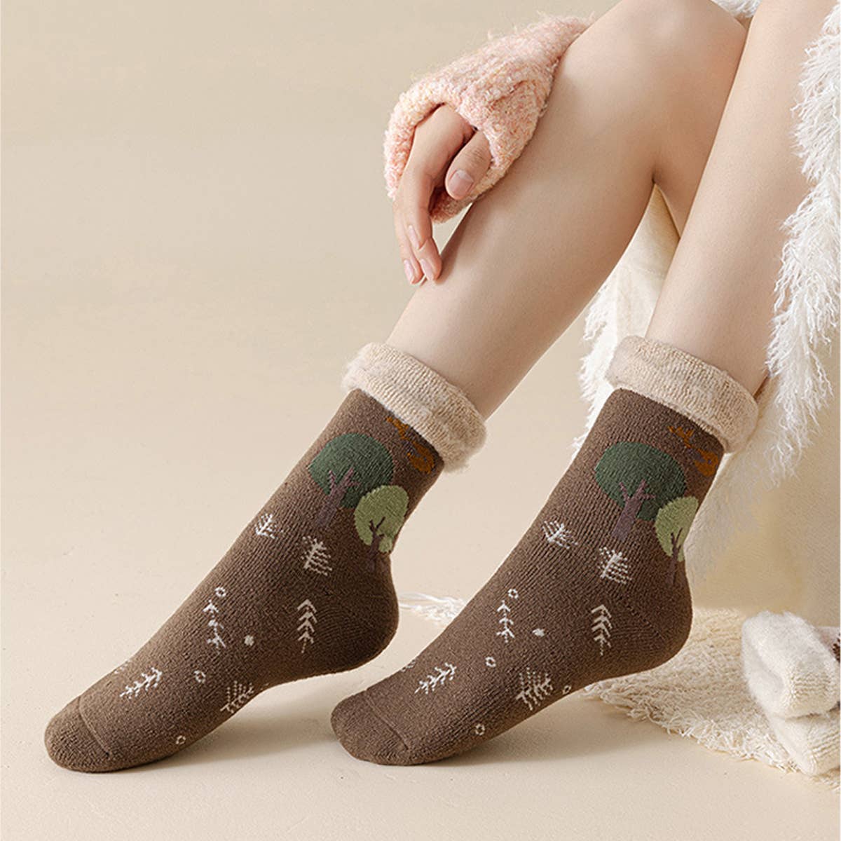 Ultra Thick Fleece Flip Cuff Warm Socks_Cwms03157