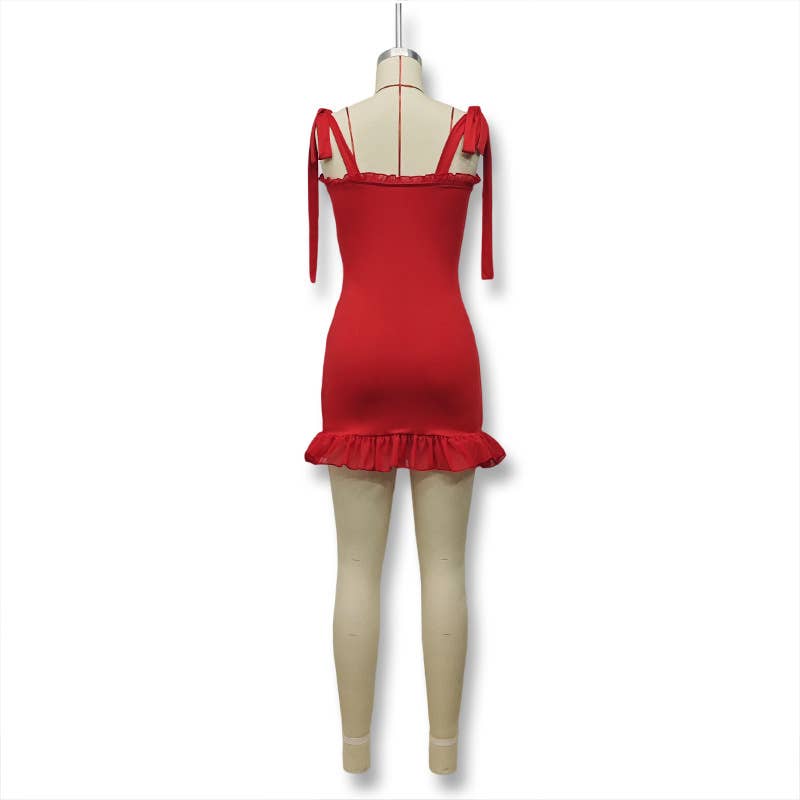 Solid Color Wooden Ear Edge Dress Buttock