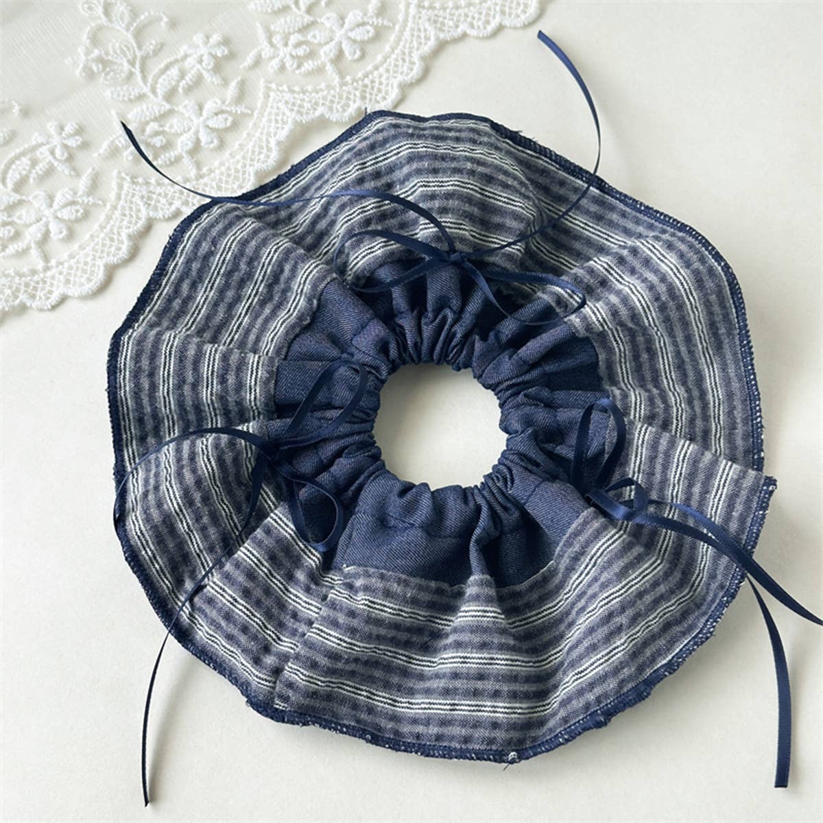 Blue Stripe Denim Scrunchie Retro Style_Cwaha07612
