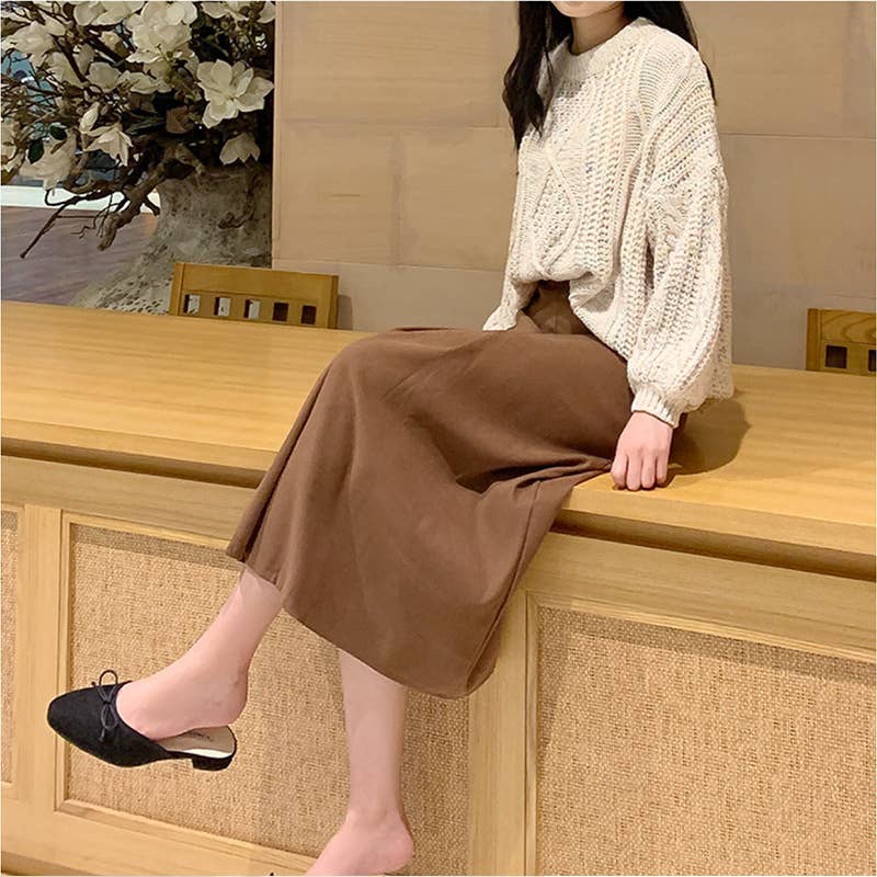 Womens Suede Maillard Solid Color Long Skirt