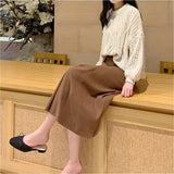 Womens Suede Maillard Solid Color Long Skirt