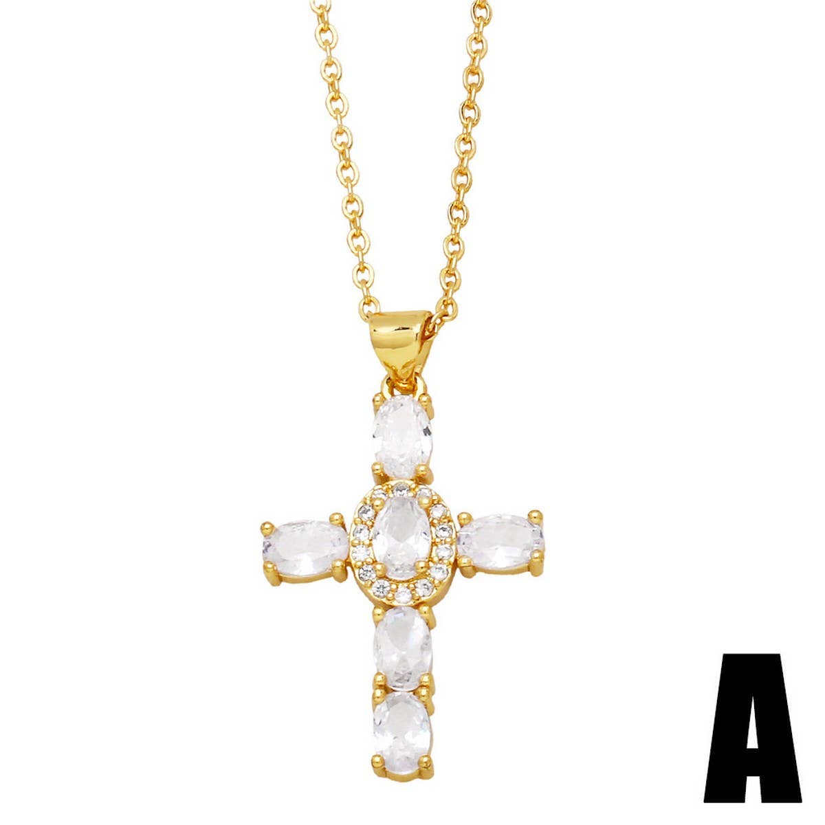 DIAMOND STUDDED PEARL CROSS PENDANT NECKLACE_CWAJE0899